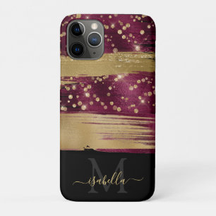 Monogrammed Initials Black Burgundy Gold Case-Mate iPhone Case