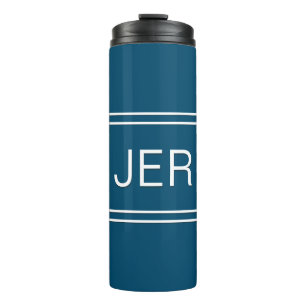 Monogrammed Initials Blue Travel Drinkware Coffee Thermal Tumbler