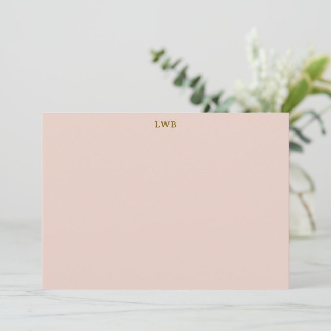 Monogrammed Initials Blush Pink Modern Stationery Card (Standing Front)