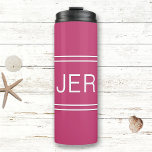 Monogrammed Initials Drinkware Chic Girly Hot Pink Thermal Tumbler<br><div class="desc">Three Initial Monogrammed thermal tumblers are timeless, classic and stylish. Perfect for hot and cold beverages! Our Unique design is the perfect personalized gift for that special occasion. Shop our integrated collection of coordinating colors and golf - sports accessories. Custom personal monogrammed initials are added to a hot pink background...</div>