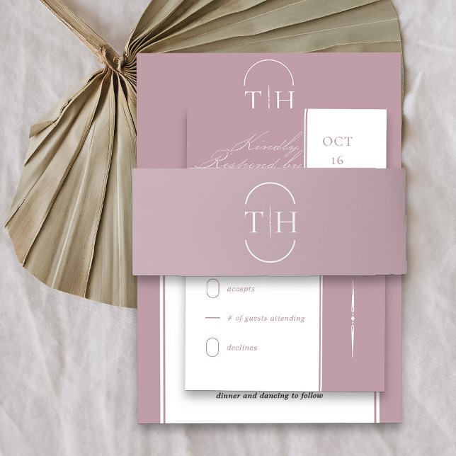 Monogrammed Initials Dusty Rose Pink Wedding Invitation Belly Band (Monogrammed dusty rose pink wedding invitation belly band from my Wedding Colors collection)