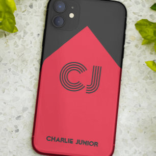 Monogrammed initials Minimalist black and red Case-Mate iPhone Case