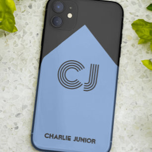 Monogrammed initials Minimalist black & aqua blue Case-Mate iPhone Case