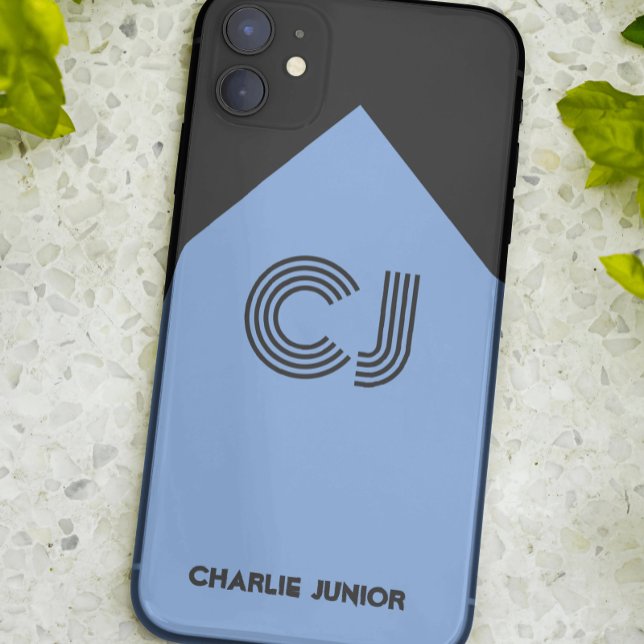 Monogrammed initials Minimalist black & aqua blue Case-Mate iPhone Case (Creator Uploaded)