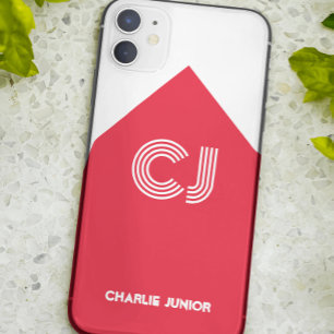 Monogrammed initials Minimalist white and red Case-Mate iPhone Case