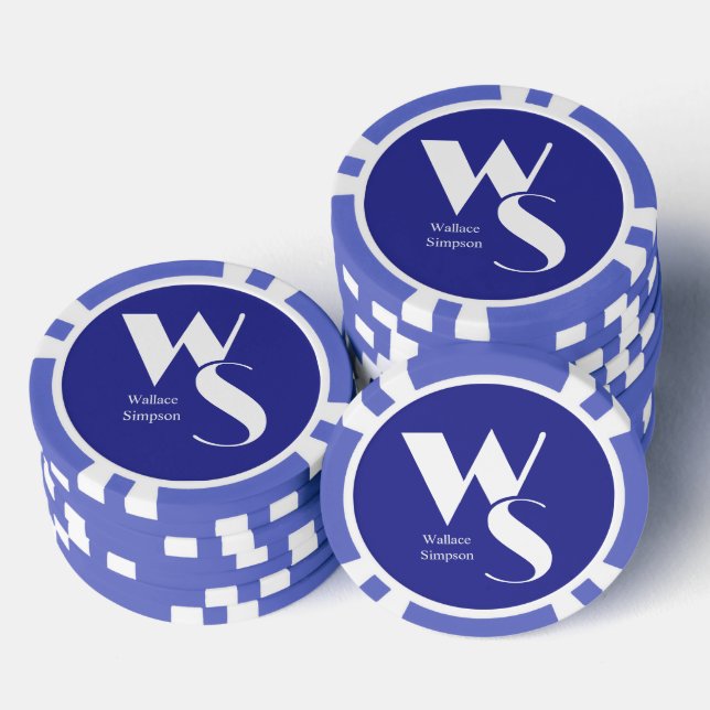 Monogrammed Initials Name Blue White Table Games Poker Chips (Stack)