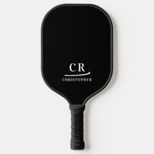 Monogrammed Initials Name Minimalist Black & White Pickleball Paddle