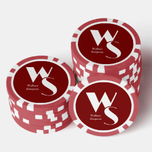 Monogrammed Initials Name Red and White Playing Poker Chips