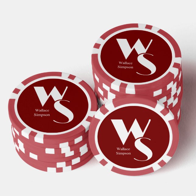 Monogrammed Initials Name Red and White Playing Poker Chips (Stack)