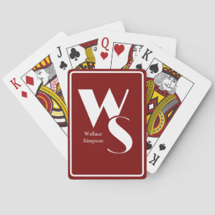 Monogrammed Initials Name Red & White Playing Cards