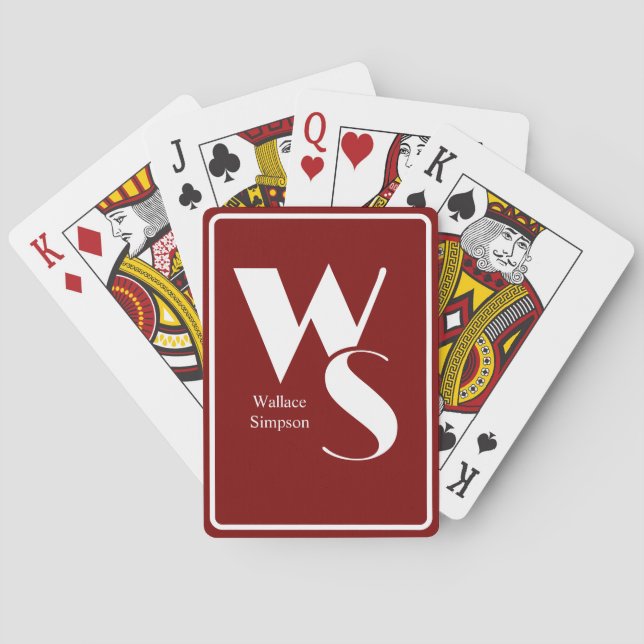 Monogrammed Initials Name Red & White Playing Cards (Back)