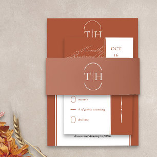 Monogrammed Initials Terracotta Wedding Invitation Belly Band