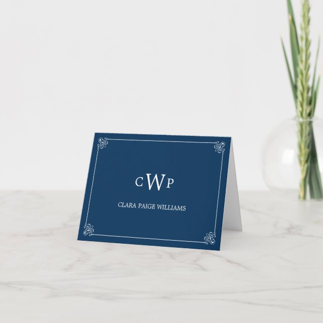 Monogrammed Initials Thank You Card - Navy (Front)
