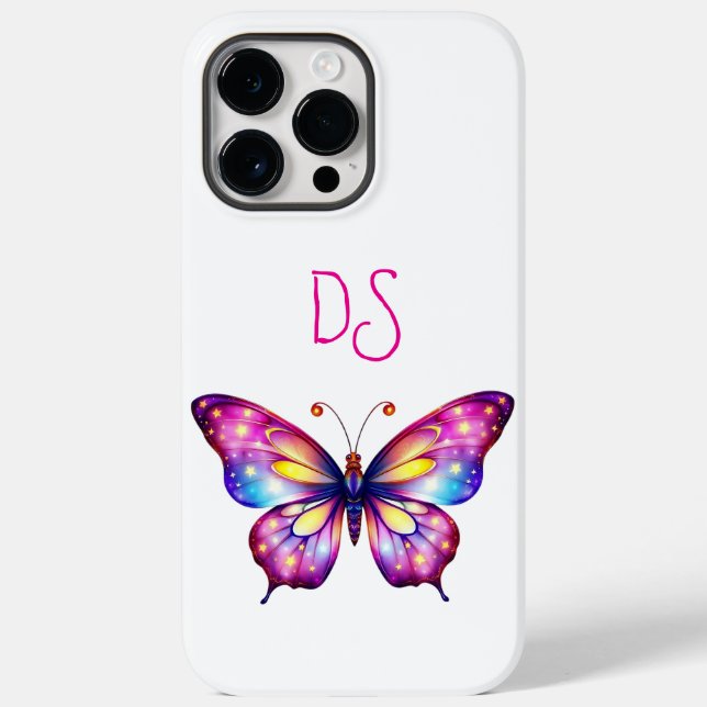 Monogrammed iPhone 14 Pro Max case butterfly (Back)