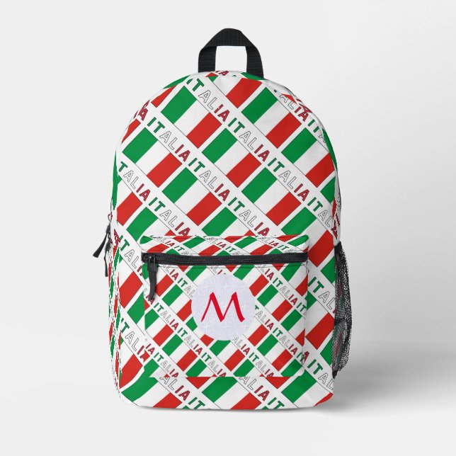 Monogrammed Italiana Bandeira Tiled  Printed Backpack (Front)