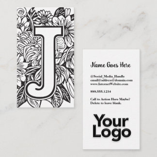 Monogrammed J Floral Black and White Company Logo  Business Card