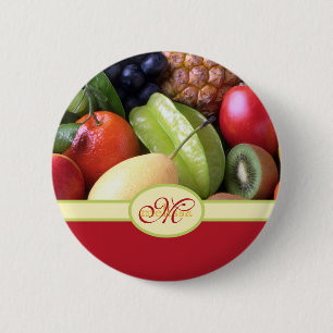 Monogrammed Juicy Natural Delicious Fresh Fruits 6 Cm Round Badge