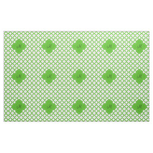Monogrammed Kelly Green Quatrefoil Pattern Fabric
