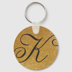 Monogrammed keychain with sparkly gold glitter