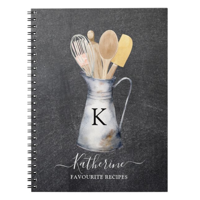 Monogrammed Kitchen Utensils Jug Recipe Notebook (Front)