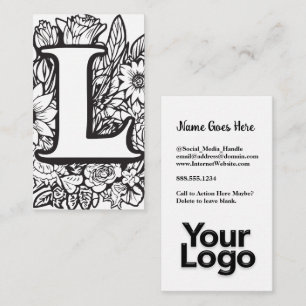 Monogrammed L Floral Black and White Company Logo Business Card