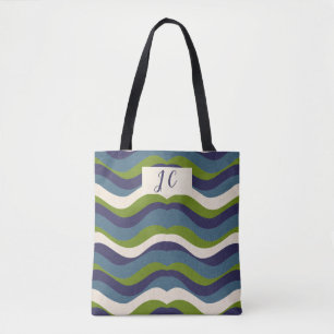 Monogrammed l Wavy Retro Stripes, Tote Bag