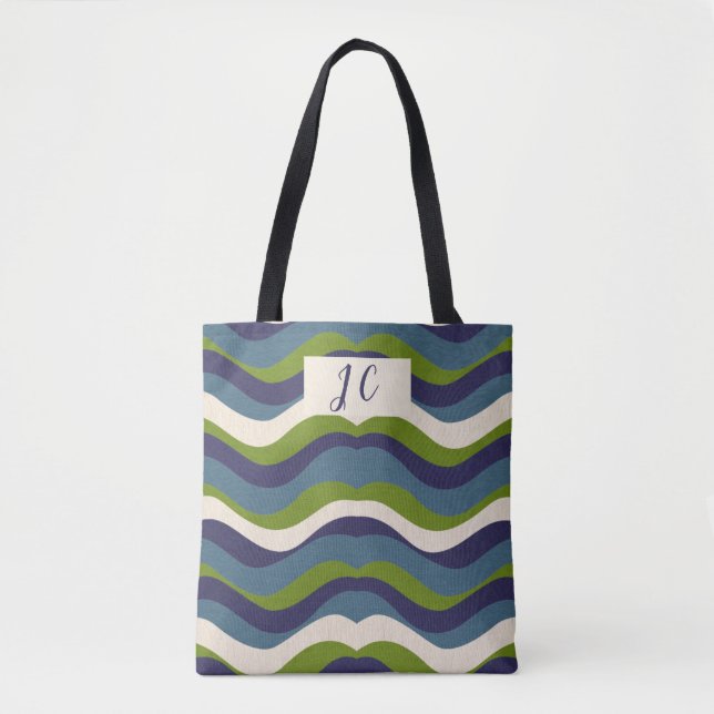 Monogrammed l Wavy Retro Stripes, Tote Bag (Front)