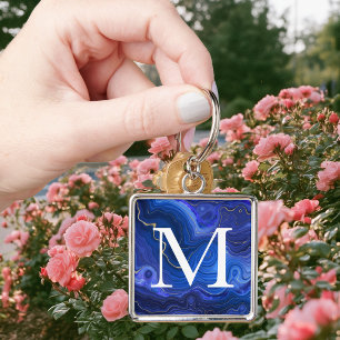 Monogrammed Lapis Lazuli Key Ring