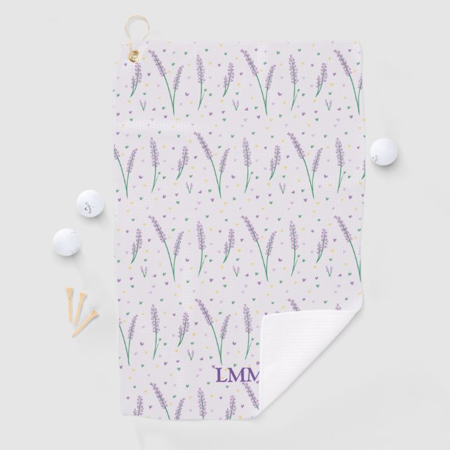 Monogrammed Lavender Hearts Girly Pretty Golf Towel (InSitu)