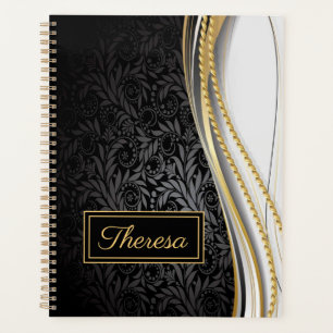 Monogrammed Leafy Floral Pattern Planner