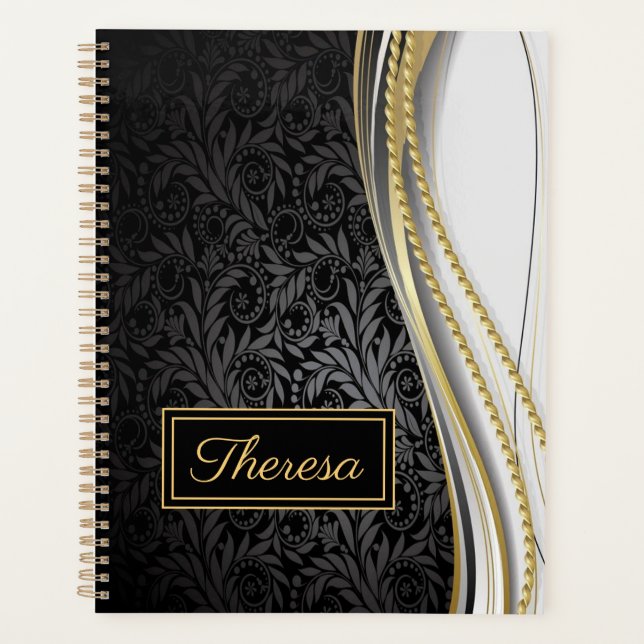 Monogrammed Leafy Floral Pattern Planner (Front)
