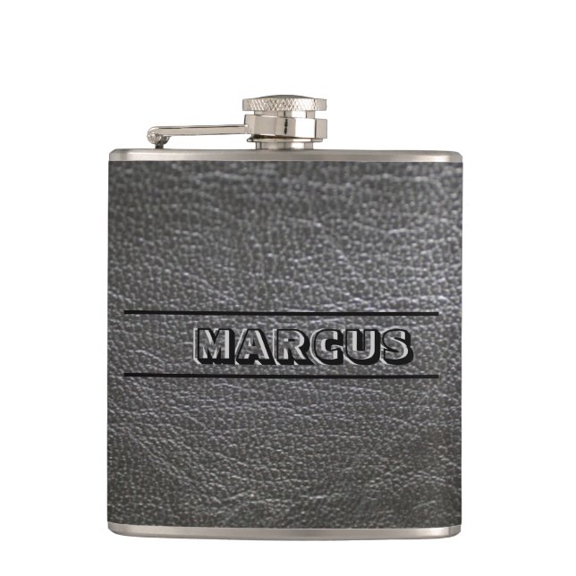 Monogrammed Leather Hip Flask (Front)