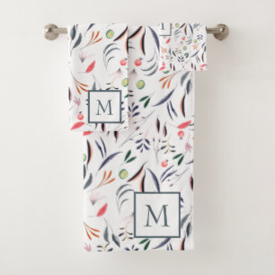 Monogrammed Leaves And Feathers Bath Towel Set
