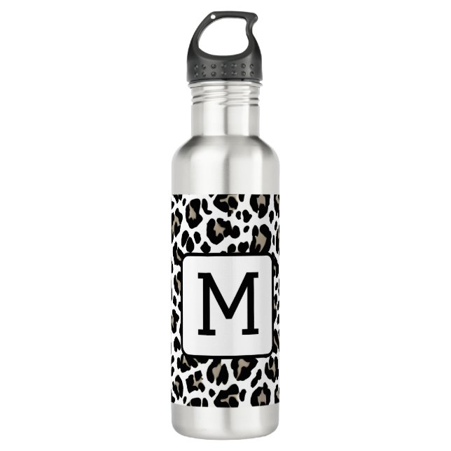 Monogrammed Leopard Print Black and White 710 Ml Water Bottle (Front)