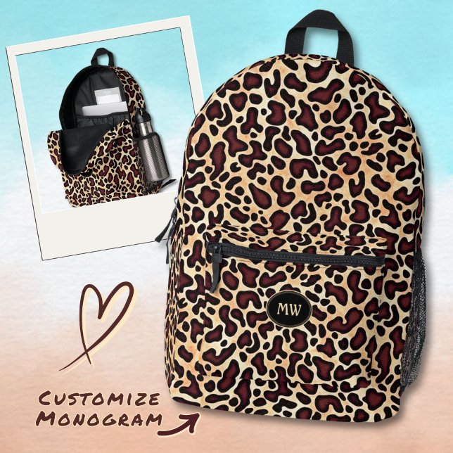 Monogrammed Leopard Skin Brown Cream Pattern -  Printed Backpack (Creator Uploaded)