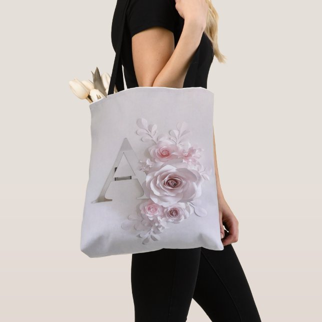  Monogrammed Letter A Floral Tote (Close Up)