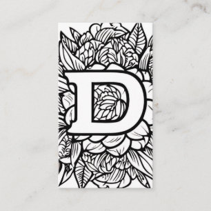 Monogrammed Letter D Simple Black and White Floral Business Card