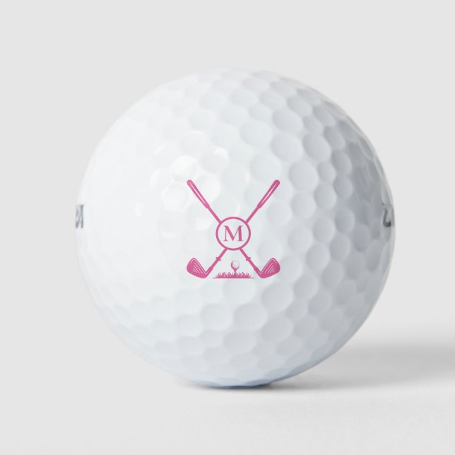 Monogrammed Letter Golf Club Modern Pink Golf Balls (Front)