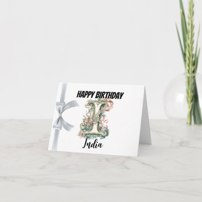 Monogrammed letter "I" Happy Birthday Card (Front)