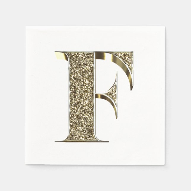 Monogrammed Letter Initial F Gold Sparkles Elegant Napkin (Front)