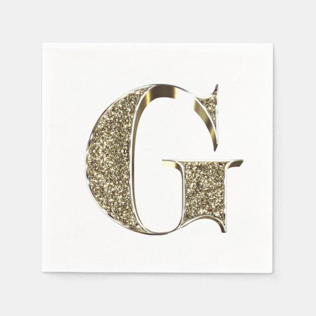Monogrammed Letter Initial G Gold Sparkles Elegant Napkin (Front)