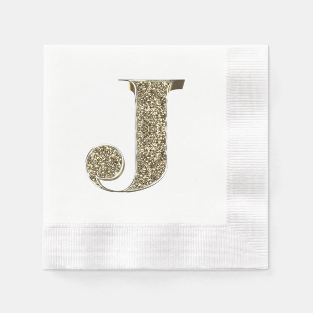 Monogrammed Letter Initial J Gold Sparkles Elegant Napkin (Front)