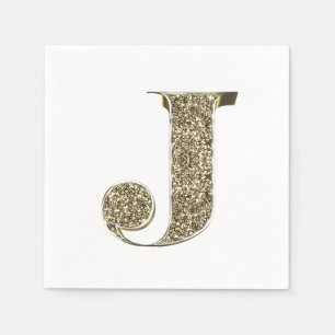 Monogrammed Letter Initial J Gold Sparkles Elegant Napkin