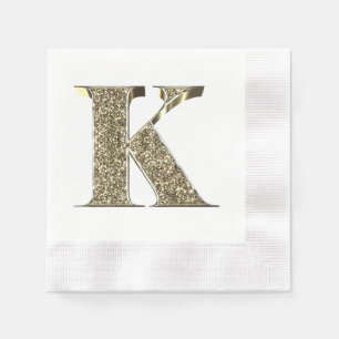 Monogrammed Letter Initial K Gold Sparkles Elegant Napkin
