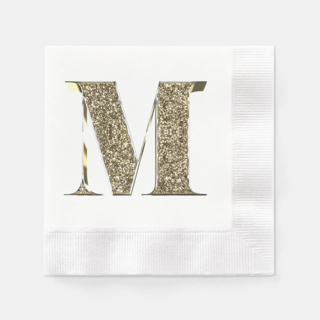 Monogrammed Letter Initial M Gold Sparkles Elegant Napkin (Front)