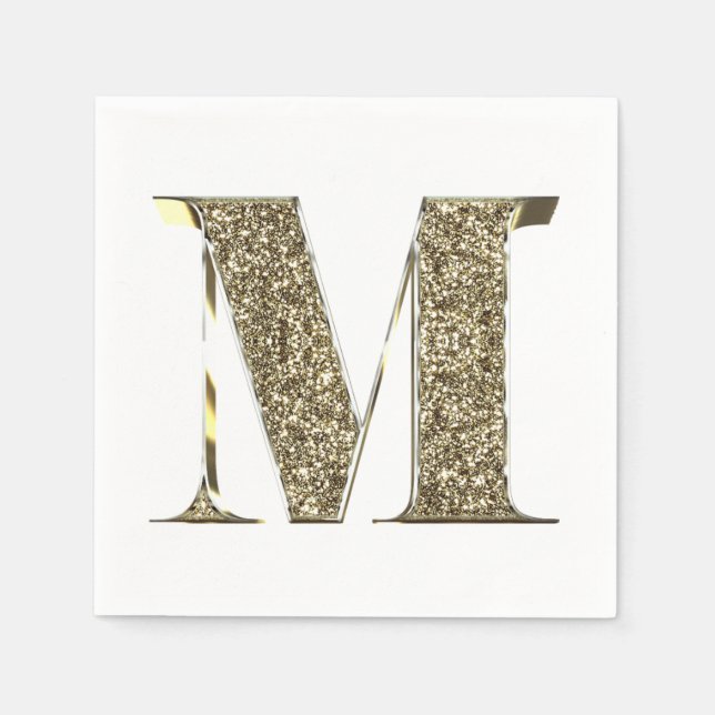 Monogrammed Letter Initial M Gold Sparkles Elegant Napkin (Front)
