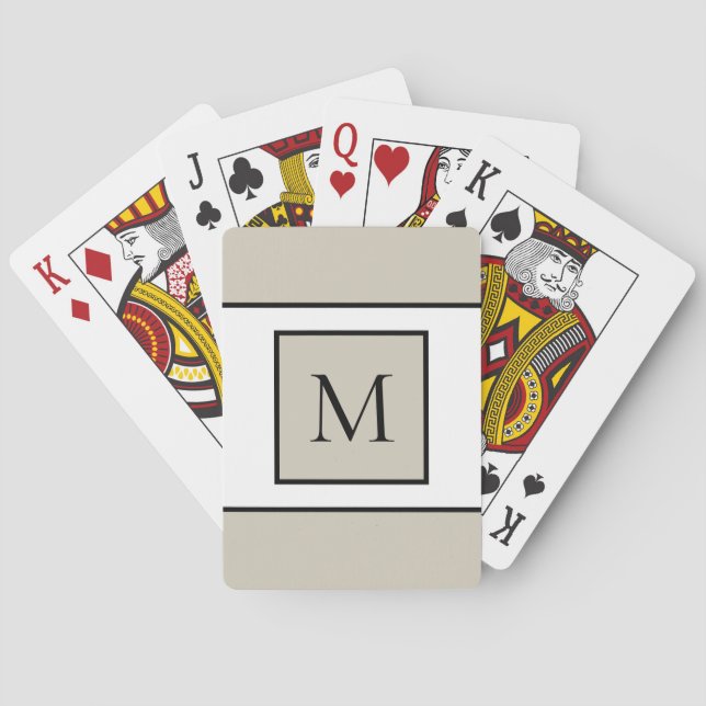 Monogrammed Letter Initial Modern Black Tan Playing Cards (Back)