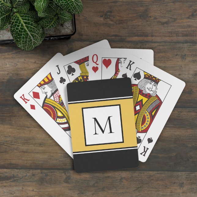 Monogrammed Letter Initial Modern Black Yellow Playing Cards (Creator Uploaded)