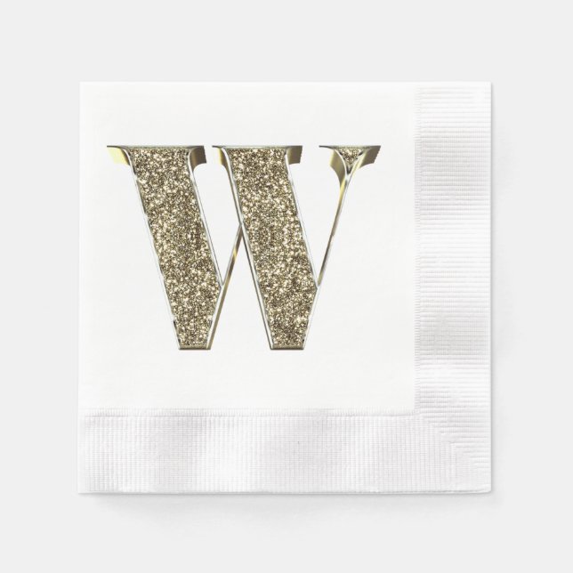 Monogrammed Letter Initial W Gold Sparkles Elegant Napkin (Front)