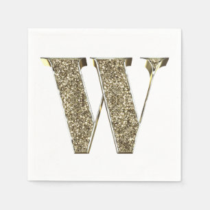 Monogrammed Letter Initial W Gold Sparkles Elegant Napkin